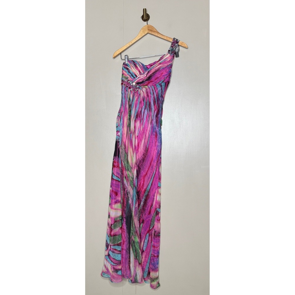 Bee Darlin Y2K One Shoulder Beaded Maxi Formal Gown Pink Size 1/2